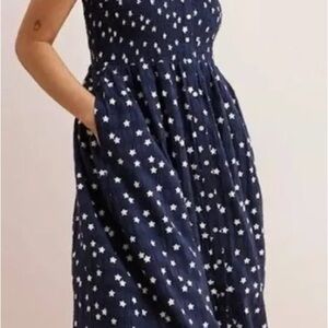 Aerie smocked Navy Blue Star Print Dress